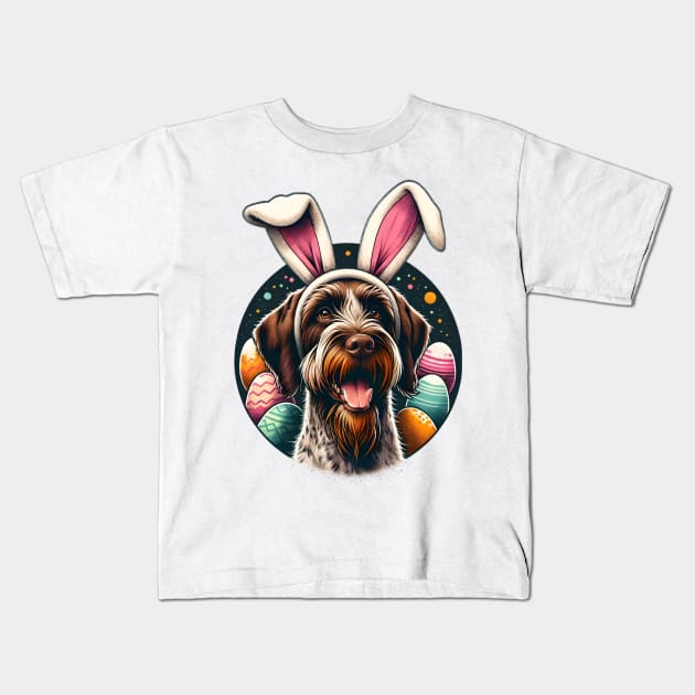Wirehaired Pointing Griffon Embraces Easter with Bunny Ears Kids T-Shirt by ArtRUs